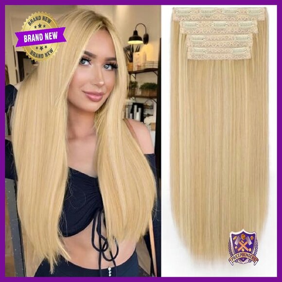 22 Inch Clip-In Synthetic Hair Extensions 4 Piece Set Double Weft - Picture 2 of 7